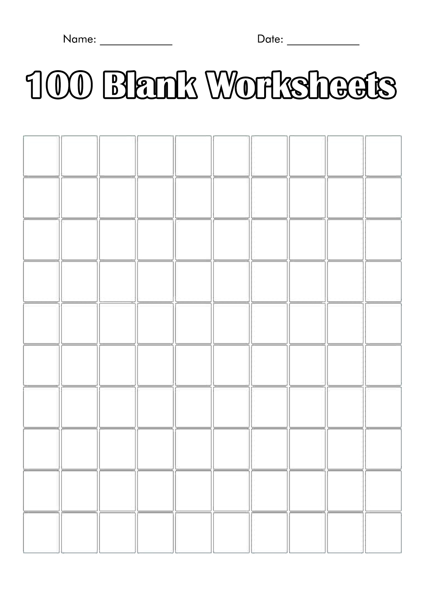 45 Blank 100 Chart Printable 10