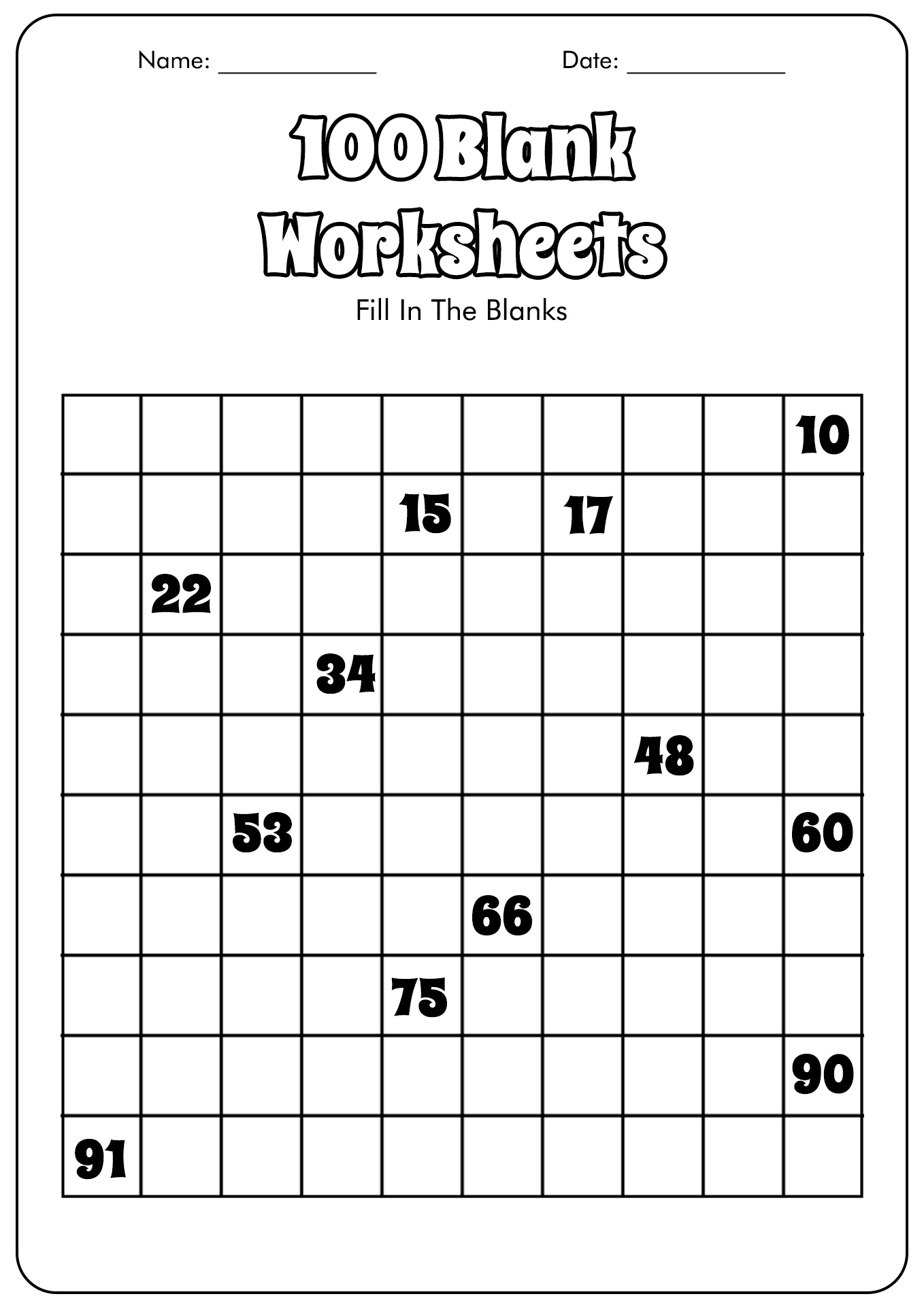 45 Blank 100 Chart Printable 35