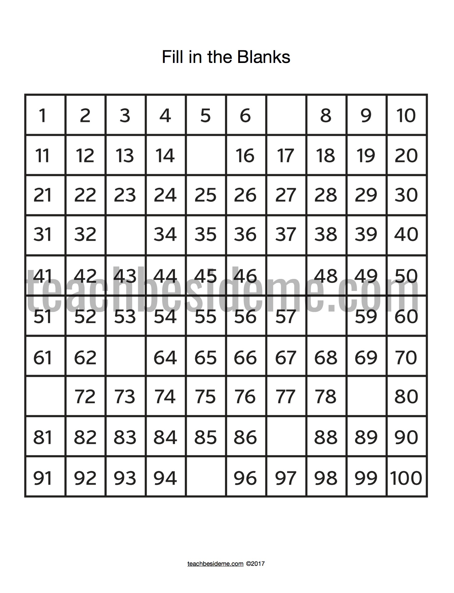 45 Blank 100 Chart Printable 59