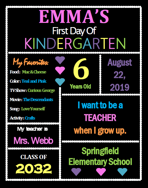 50 Printable First Day Of Kindergarten 2