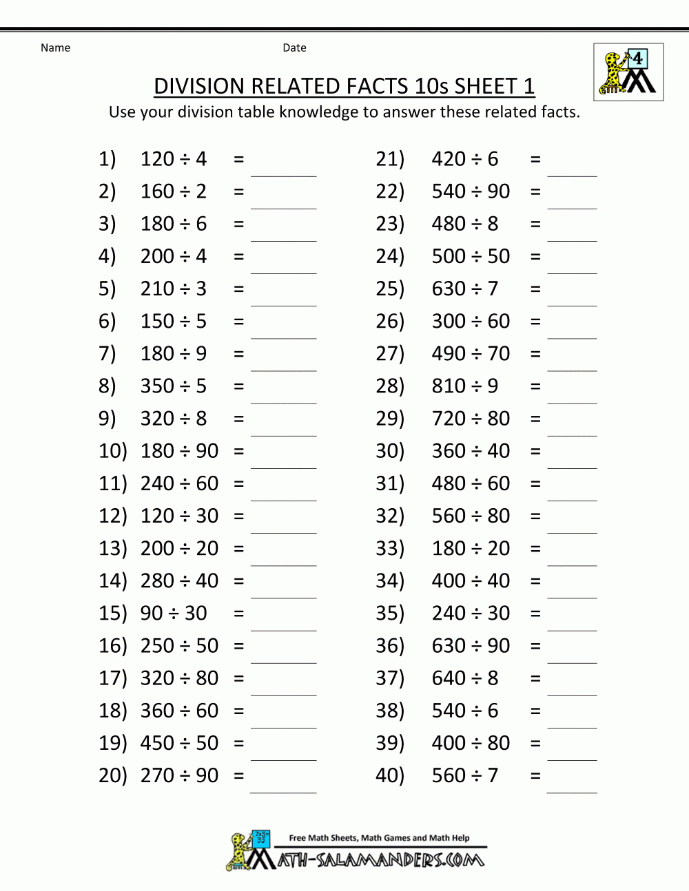 90 Free Printable Division Chart 23