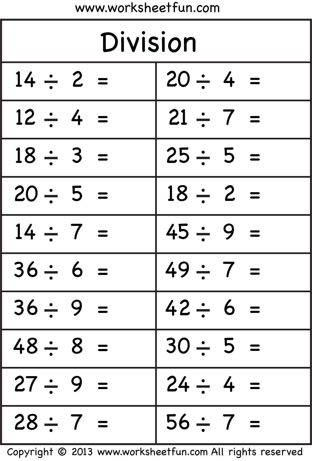 90 Free Printable Division Chart 26