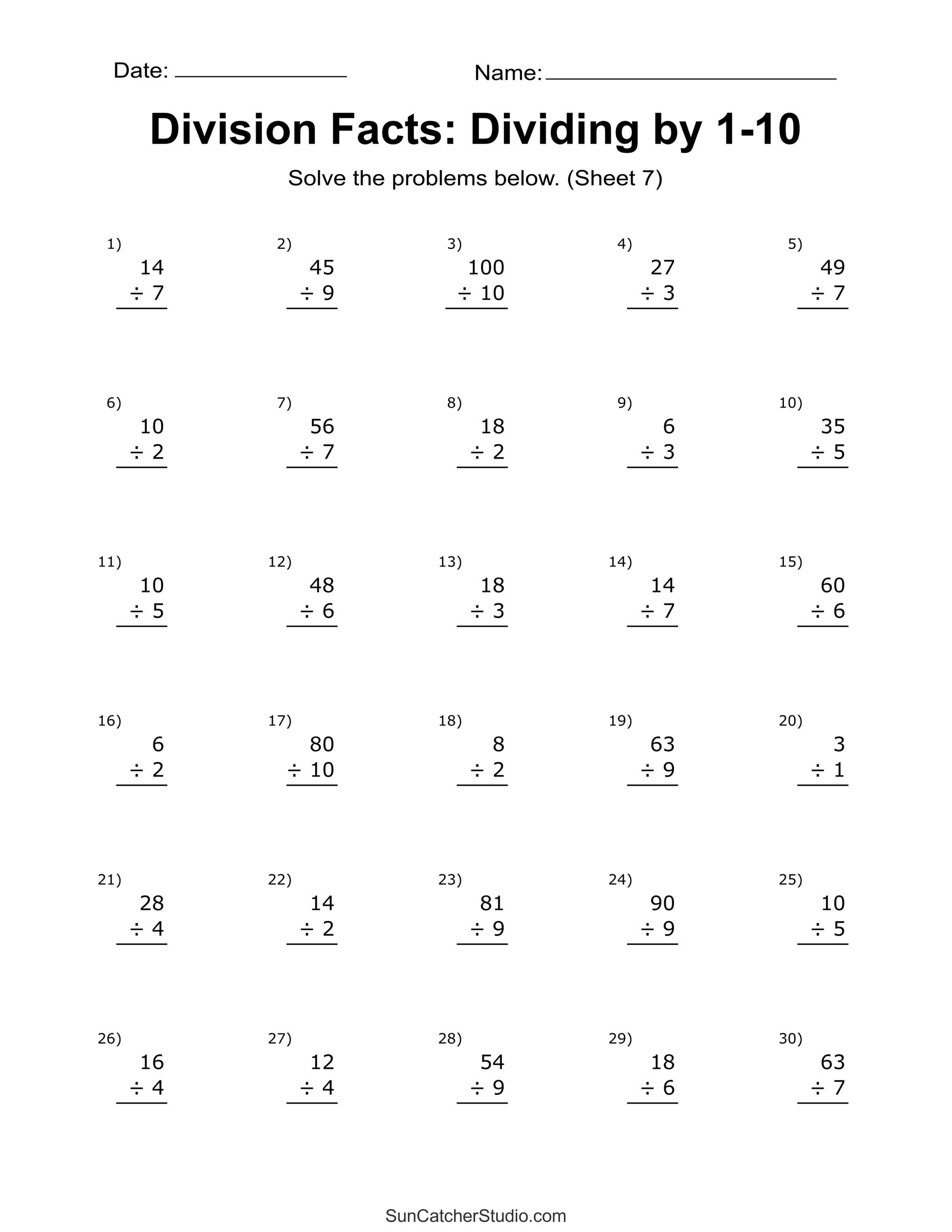90 Free Printable Division Chart 45
