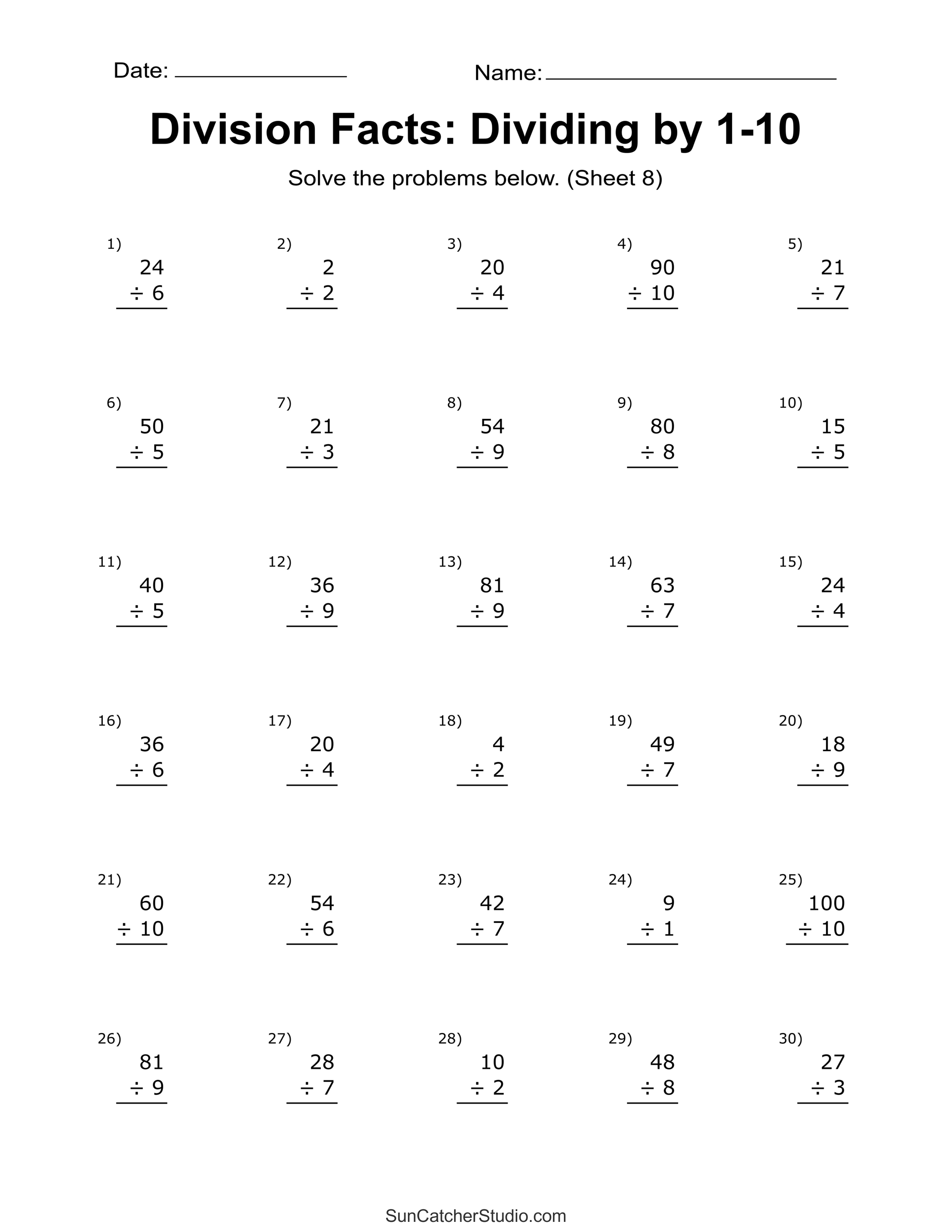 90 Free Printable Division Chart 71