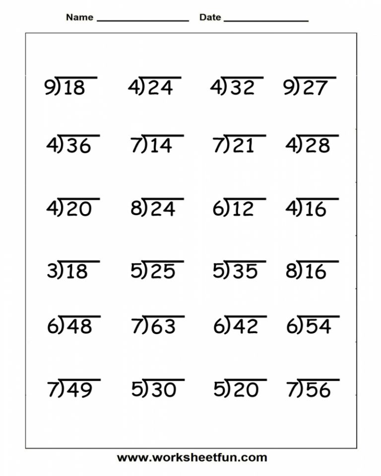 90 Free Printable Division Chart 82