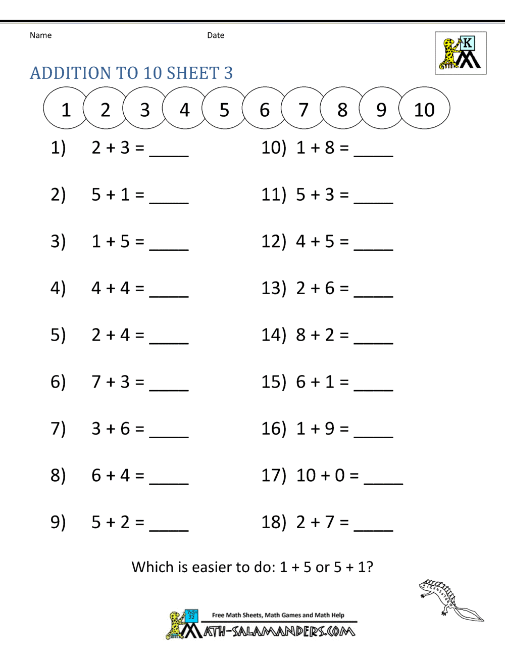 90 Free Printable Math Sheets For Kindergarten 94