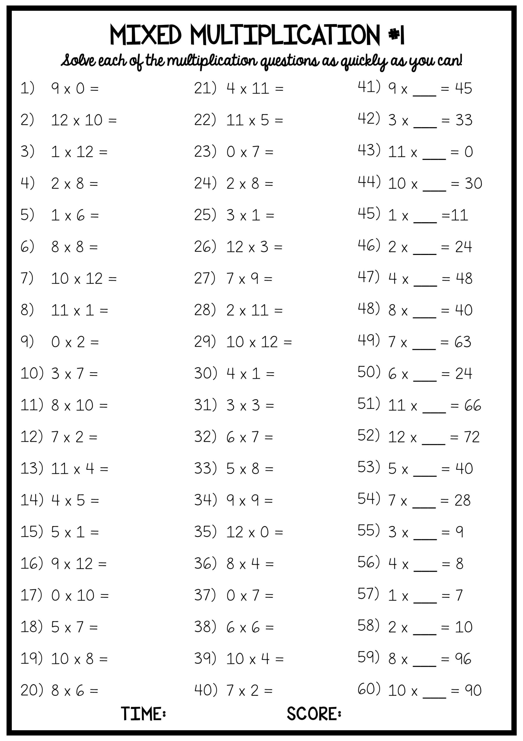 90 Multiplication Chart Printable 1 10 23