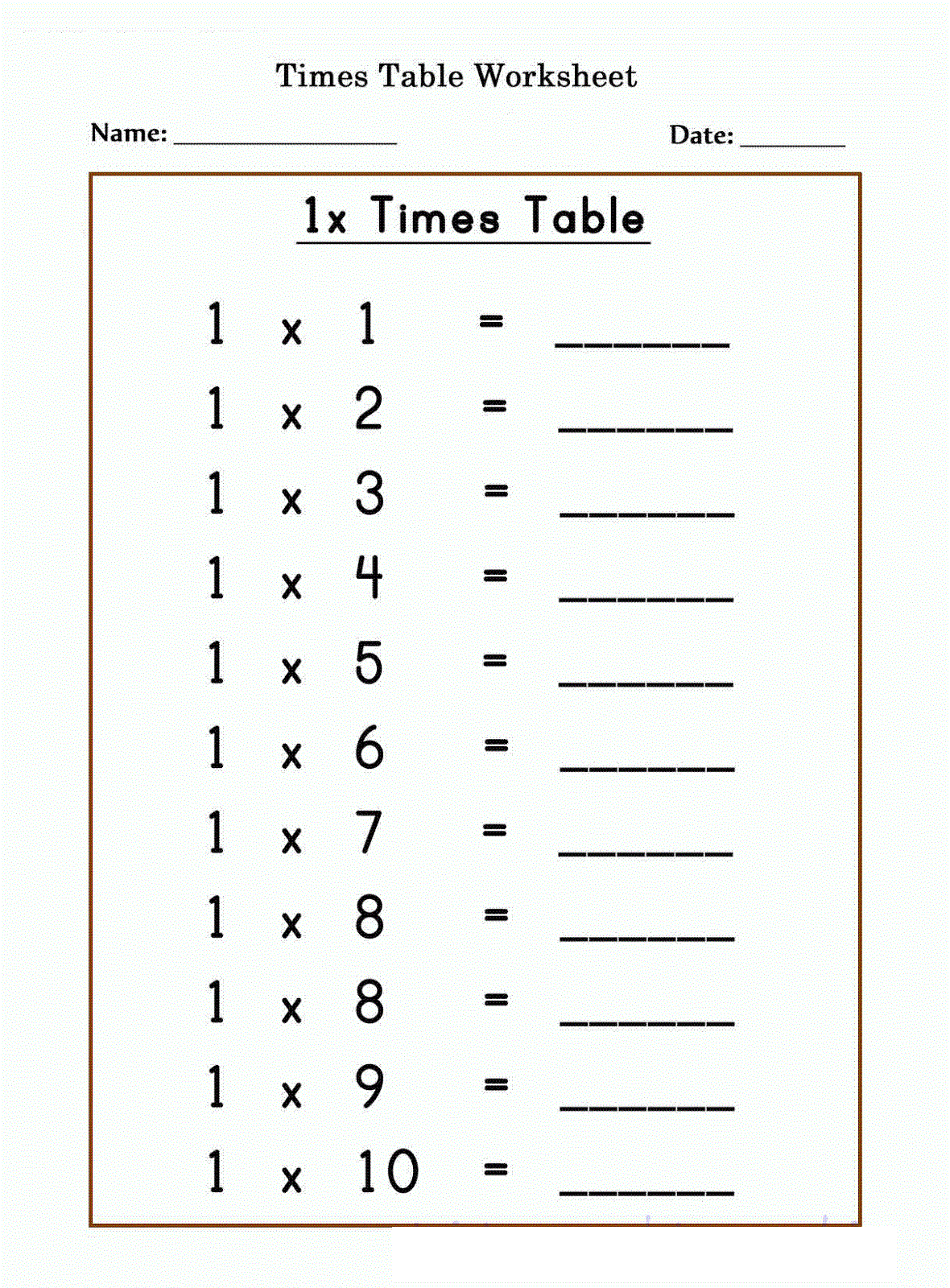 90 Multiplication Chart Printable 1 10 51