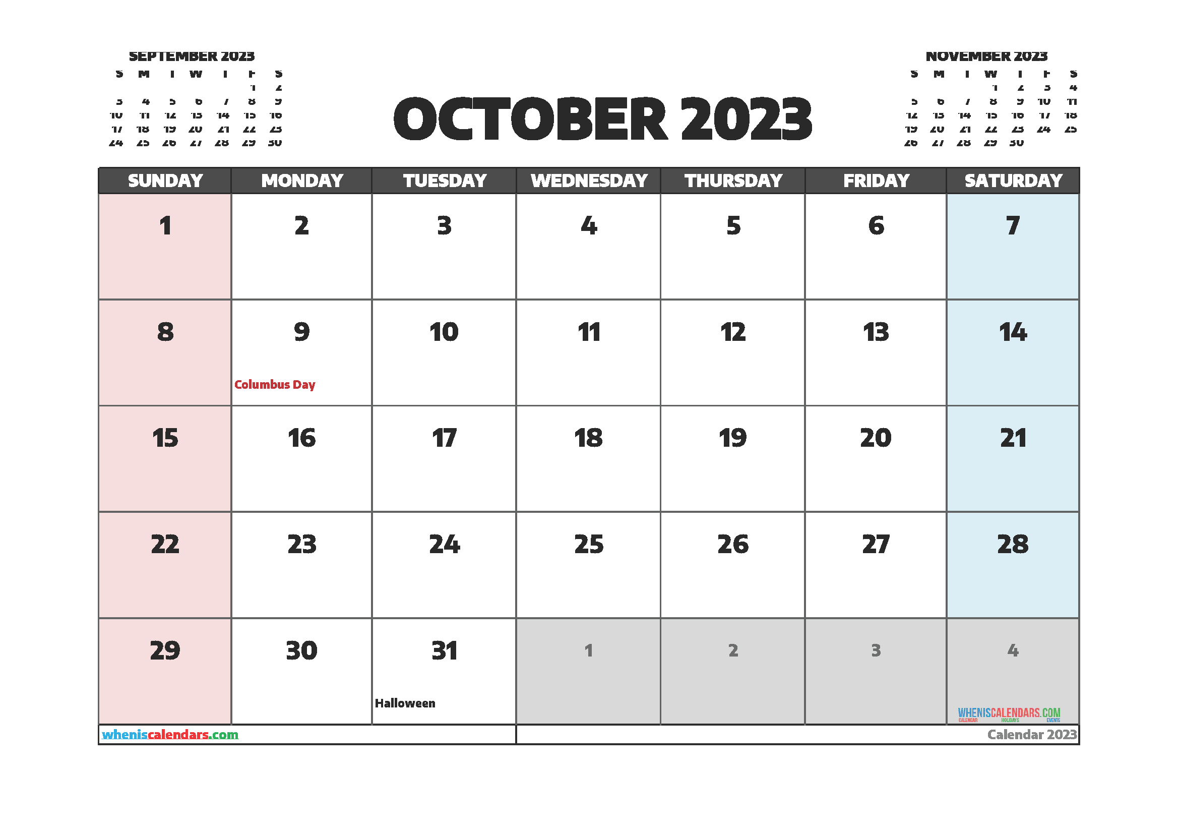 90 October Calendar Free Printable 11