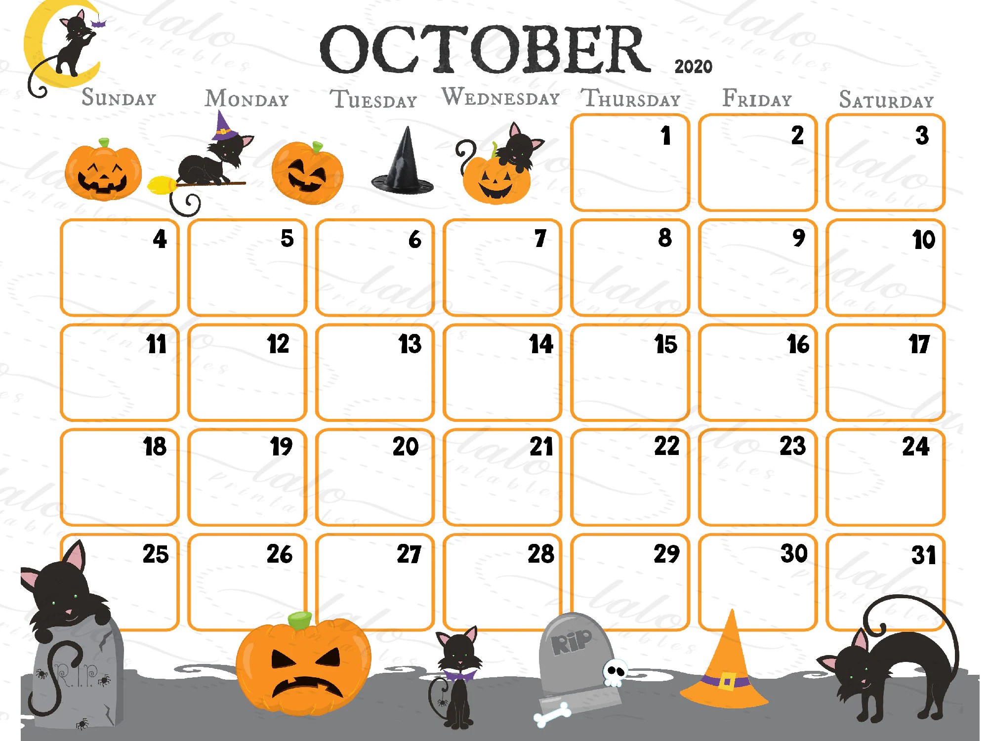 90 October Calendar Free Printable 12