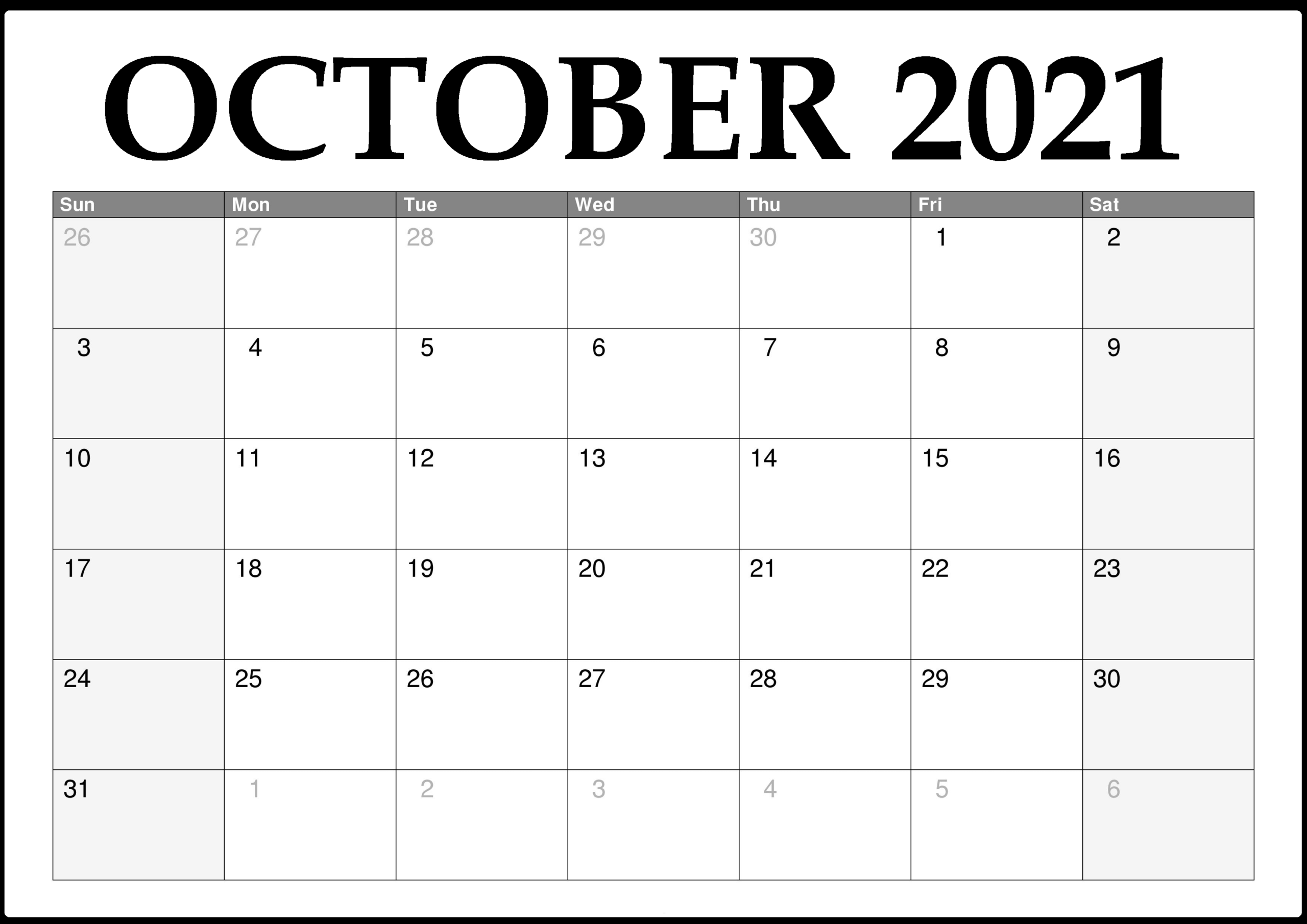 90 October Calendar Free Printable 15