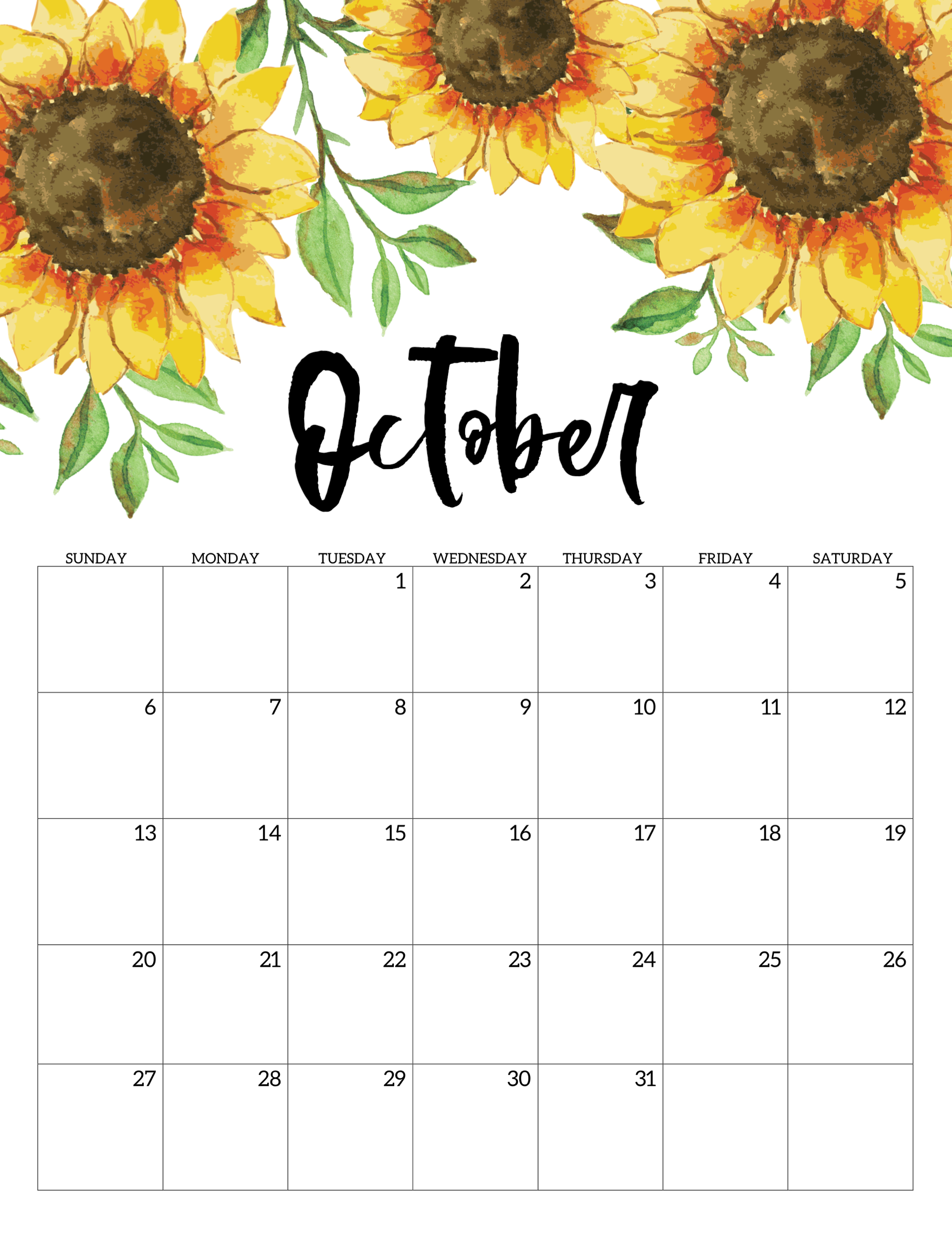 90 October Calendar Free Printable 19