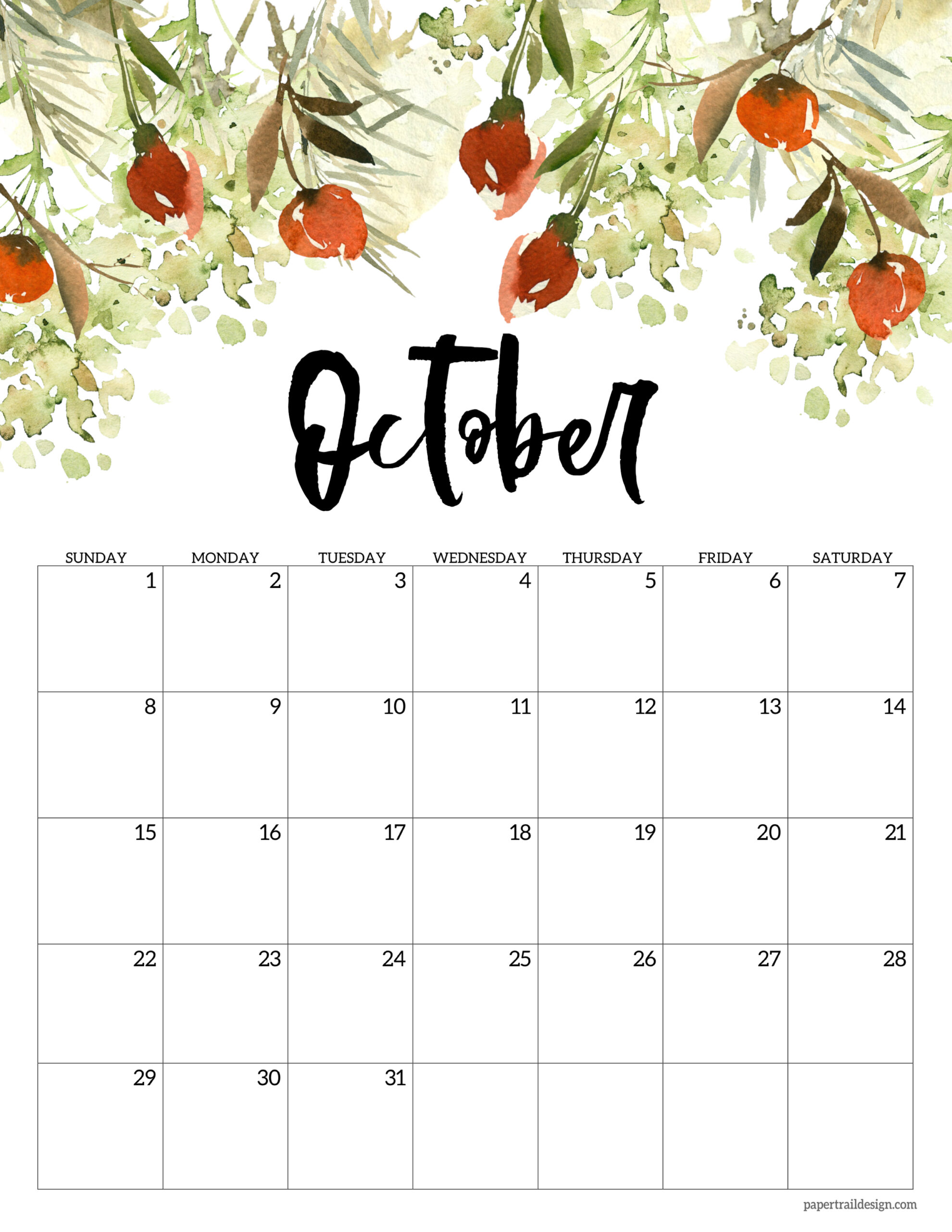 90 October Calendar Free Printable 25