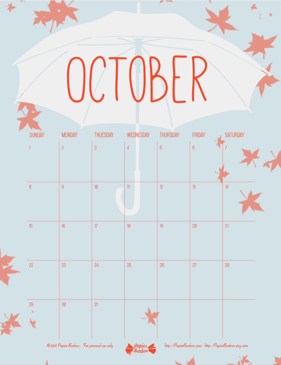 90 October Calendar Free Printable 4