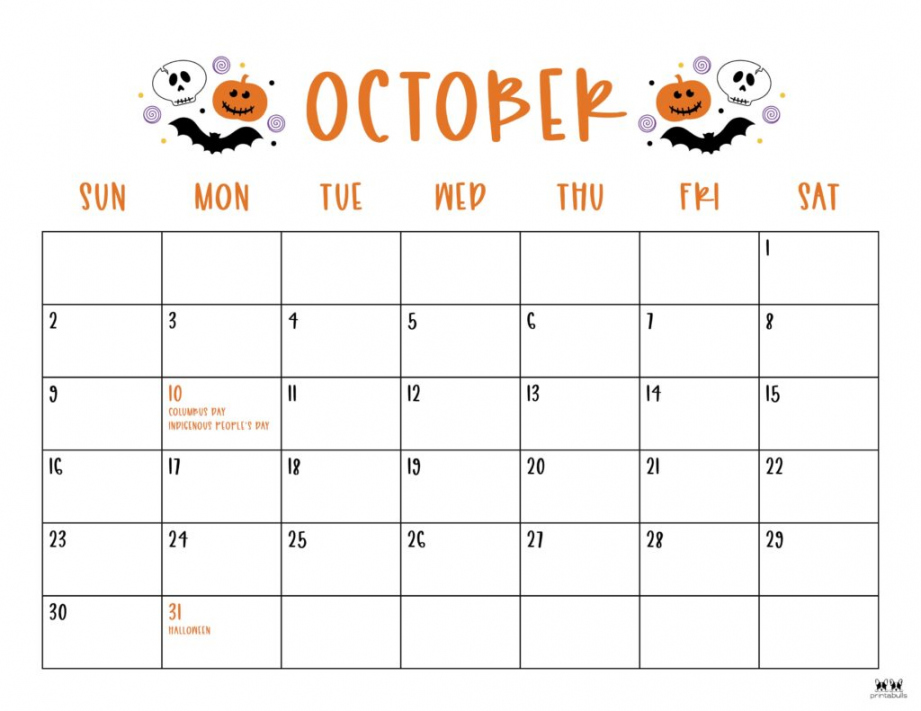 90 October Calendar Free Printable 40