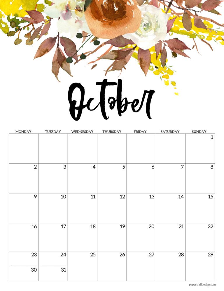 90 October Calendar Free Printable 70
