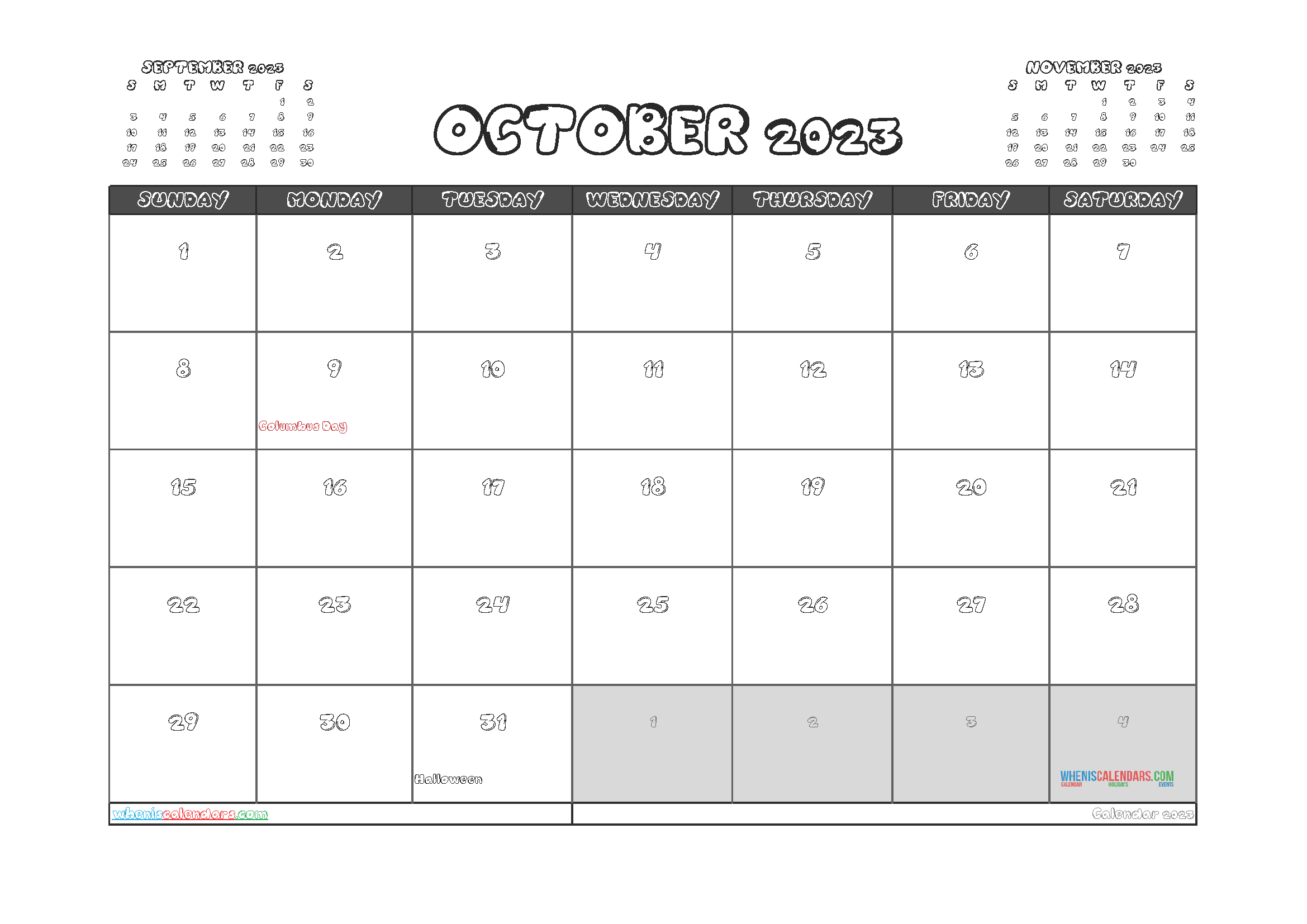 90 October Calendar Free Printable 80