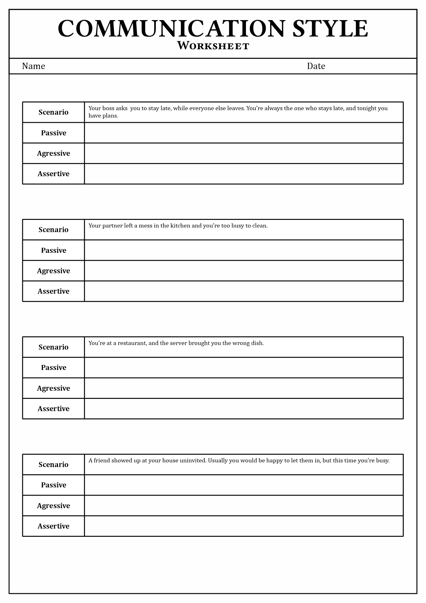 90 Printable Assertive Communication Worksheet 64