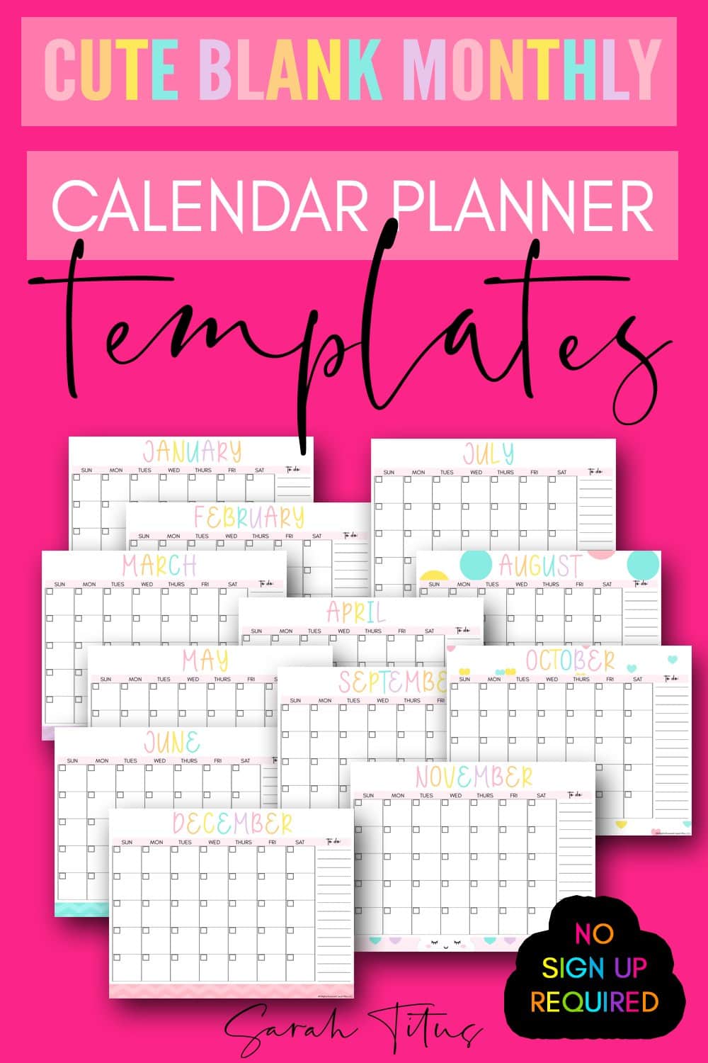 60 Blank Printable Monthly Calendars 12