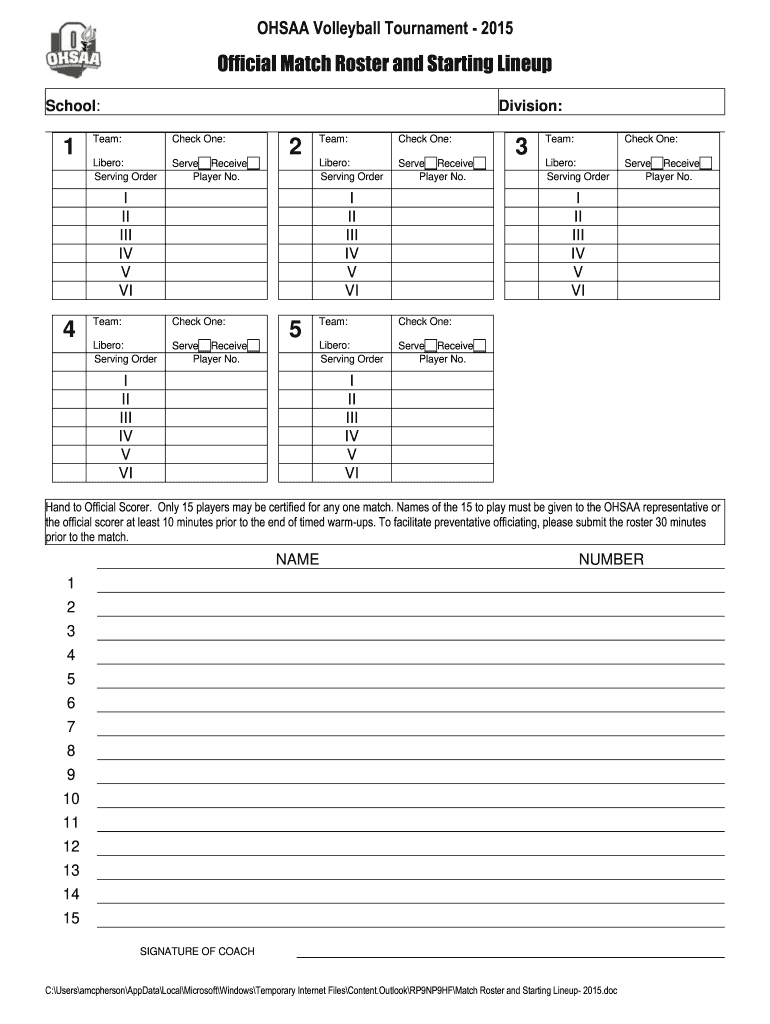 60 Volleyball Printable Lineup Sheets 12