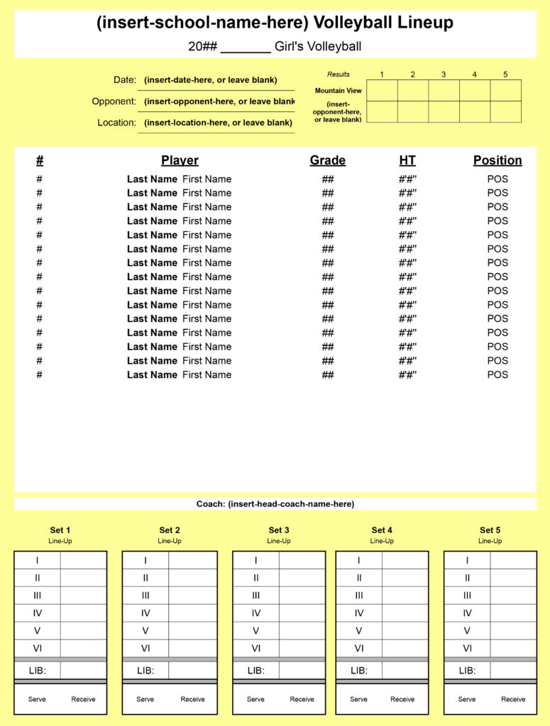 60 Volleyball Printable Lineup Sheets 40