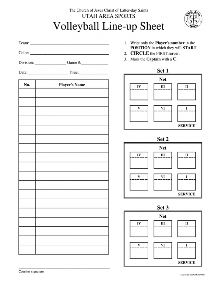 60 Volleyball Printable Lineup Sheets 42