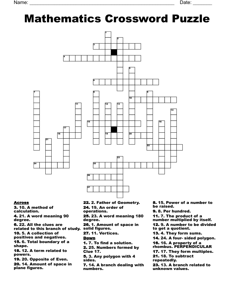 Save 60 Math Crossword Puzzles Free Printable Ideas 1