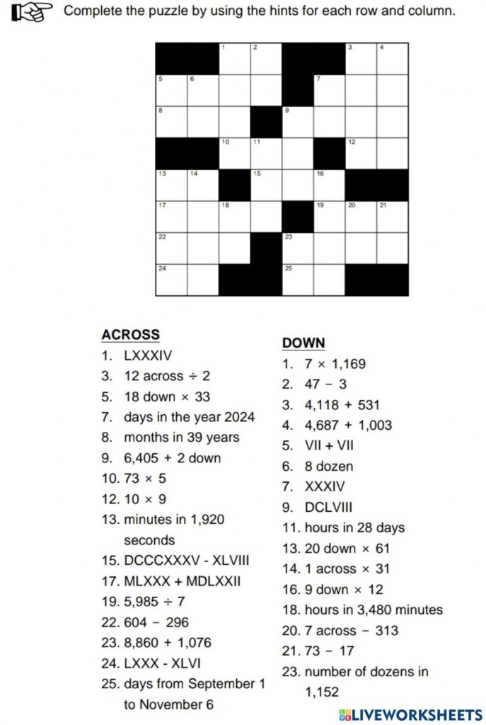Save 60 Math Crossword Puzzles Free Printable Ideas 23