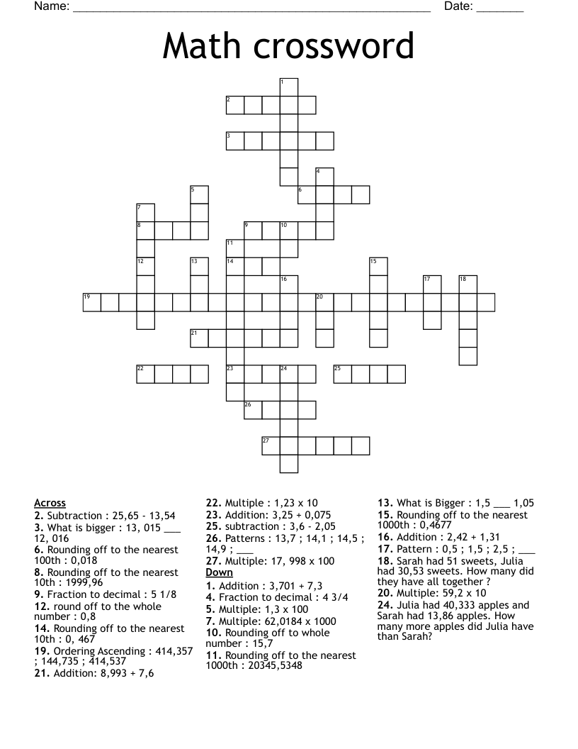Save 60 Math Crossword Puzzles Free Printable Ideas 24