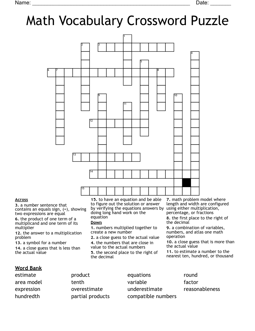 Save 60 Math Crossword Puzzles Free Printable Ideas 3