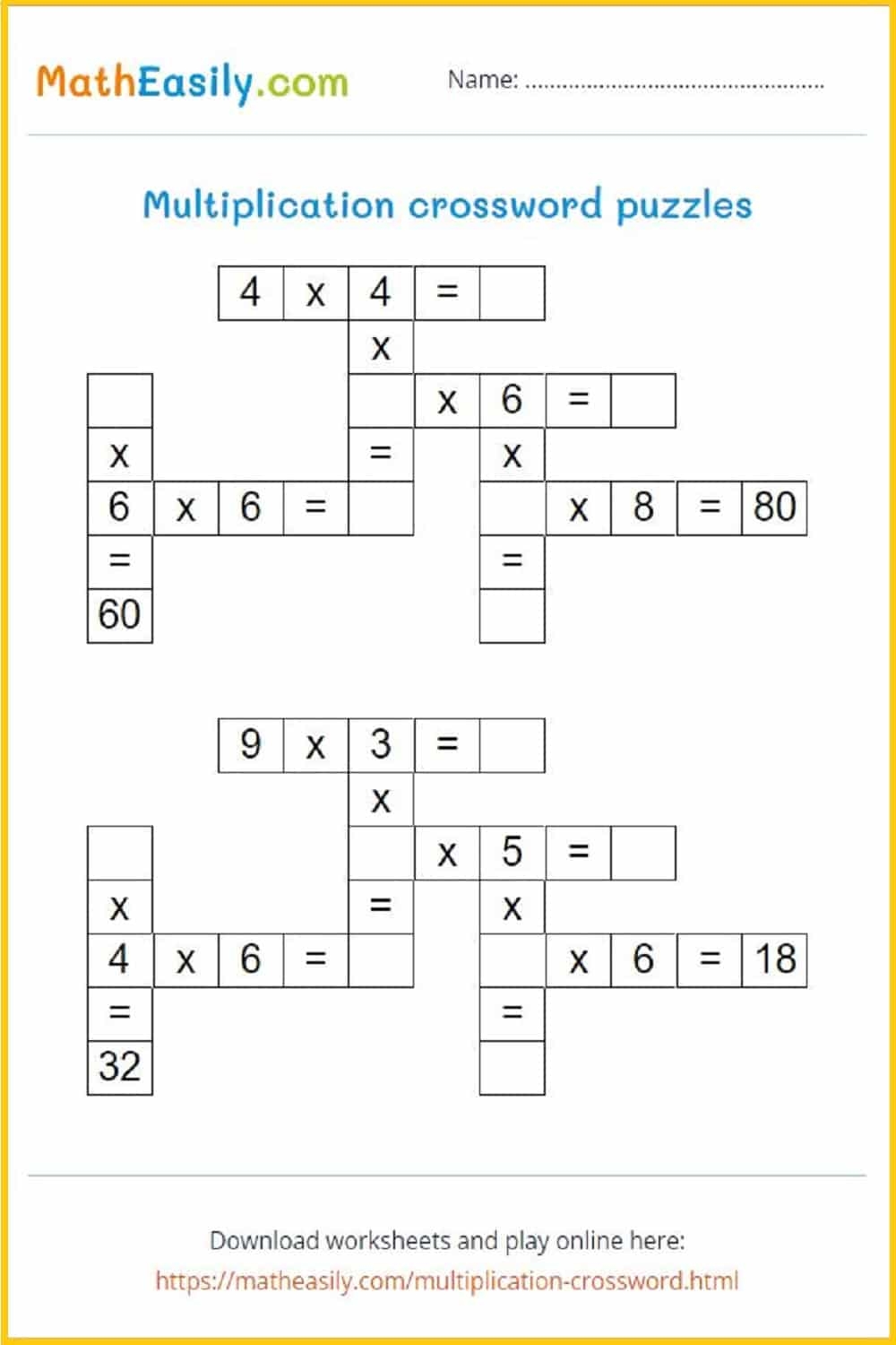 Save 60 Math Crossword Puzzles Free Printable Ideas 6