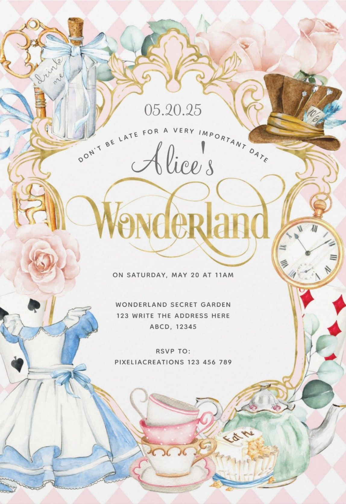 Alice in Wonderland Tea Party Birthday Invitations for Girls Alice in Wonderland Tea Party Birthday Invitations for Girls