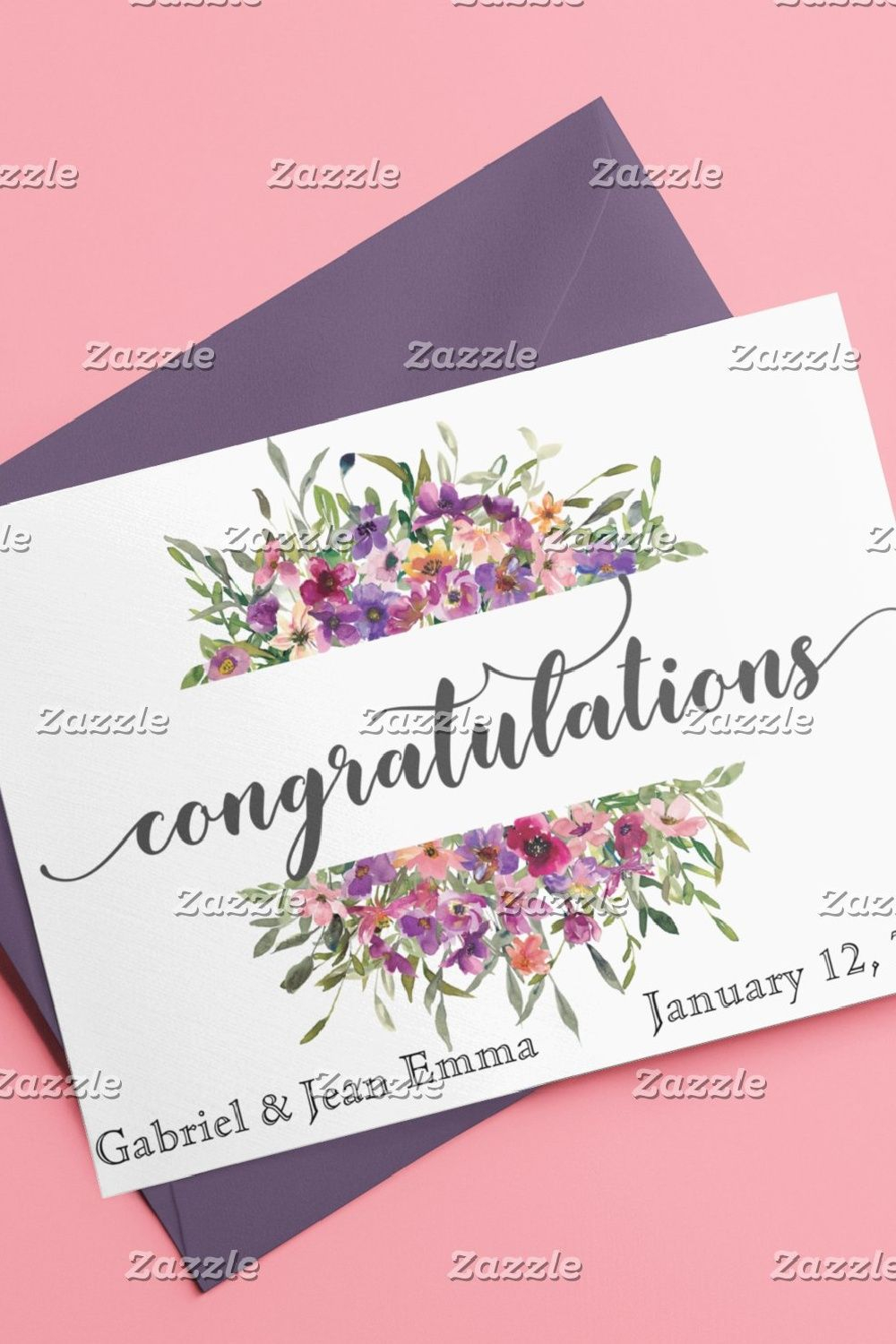 Personalized Wedding Congratulations Flowers Card