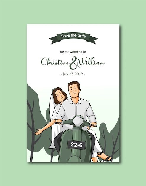 Premium Vector | Vespa Scooter Wedding Invitation Card